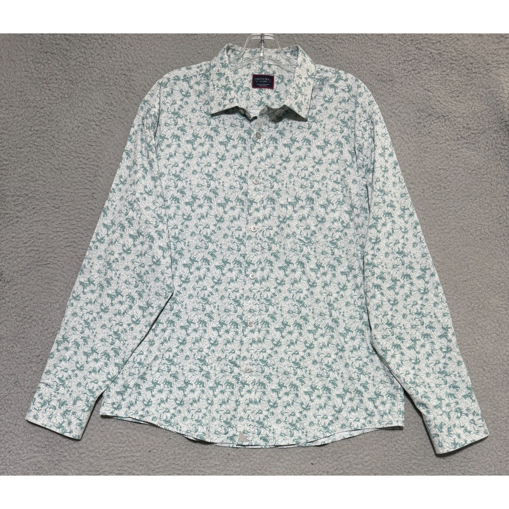 UNTUCKit Shirt Mens Green Floral Arcari Button Long Sleeve Regular Fit Mens XL